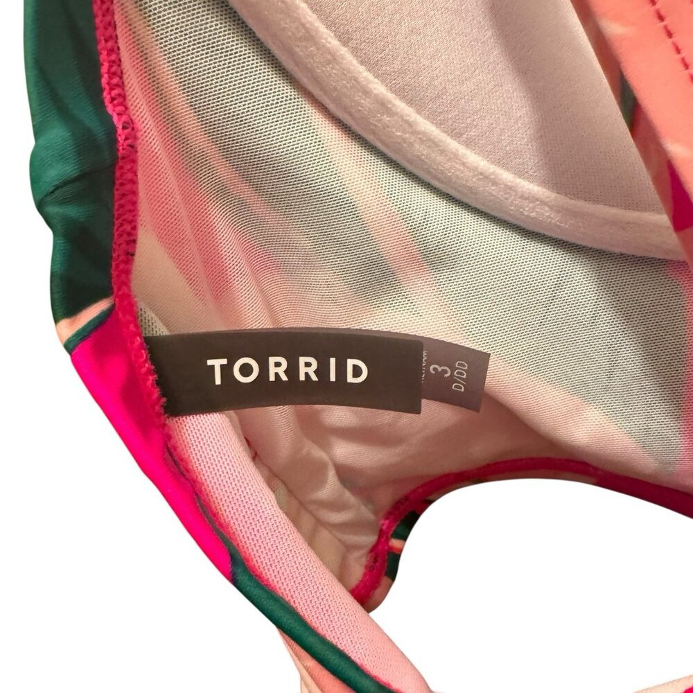 Torrid Bikini Top SIze 3 D-DD Bright Pink Glo Floral Long Line Underwire Beach - Picture 9 of 11